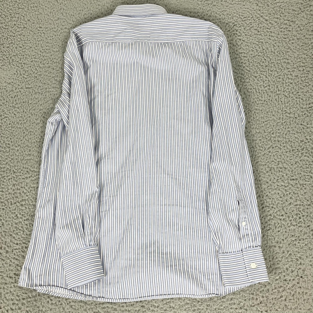 Ermenegildo Zegna Shirt Mens XL Blue Stripe Regular Fit Dress Long Sleeve Cotton - Picture 8 of 8